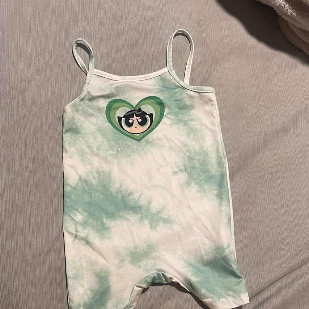 Power puff Girl Buttercup Green Tie-Dye Kids romper